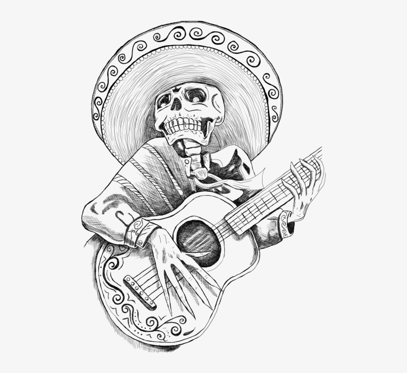 Mexican Day Of The Dead Romantic Mariachi - Dia De Los Muertos Mariachi Sketch, transparent png #1143523