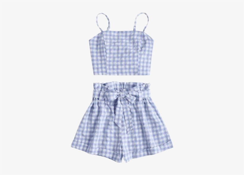 Clothes Pngs - Blue And White Checkered Two Piece Set, transparent png #1146775