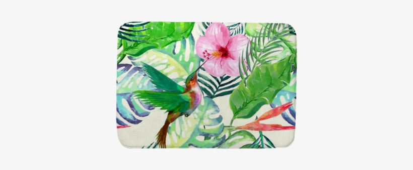 Watercolor Wild Exotic Birds On Flowers Seamless Pattern - Watercolor Painting, transparent png #1147120