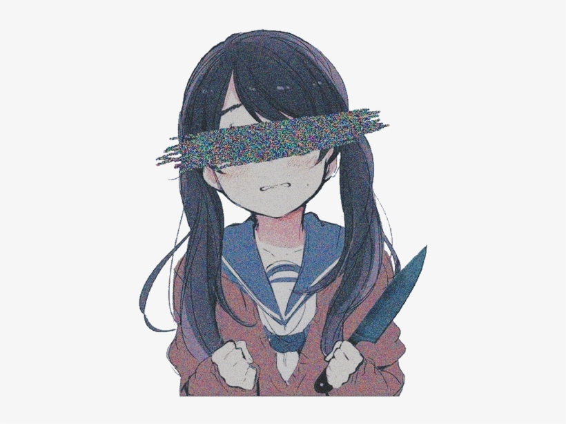 Anime Girl Aesthetic Tumblr Knife Glitch Noeyes Freetoe - Kawaii Anime Female Yandere, transparent png #1149260