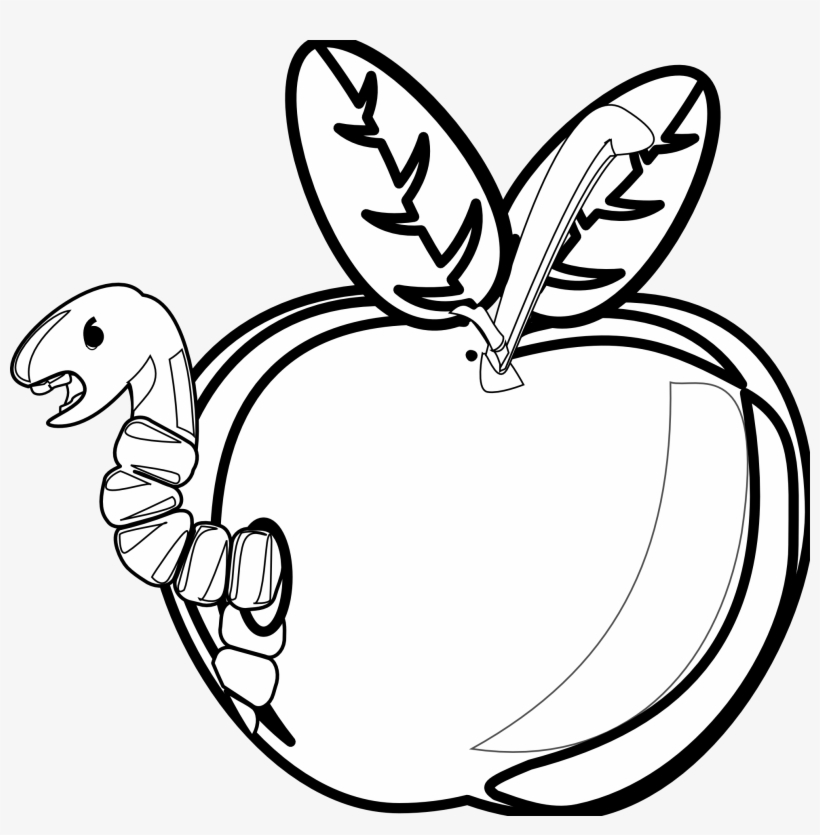 Apple Black And White Rg 1 Cartoon Apple With Worm - Black And White Rotten Apple, transparent png #1149283