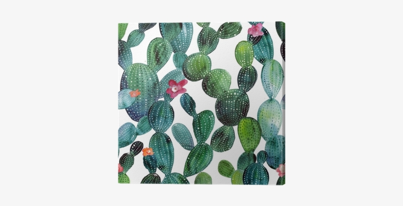 Cactus Pattern In Watercolor Style Canvas Print • Pixers® - Watercolor Repeating Cactus Pattern, transparent png #1150957
