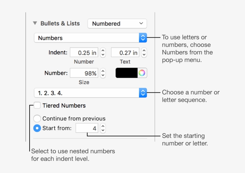 Controls For Changing The Number Style And Spacing - Poner En Pages El Numero De Palabras, transparent png #1150982