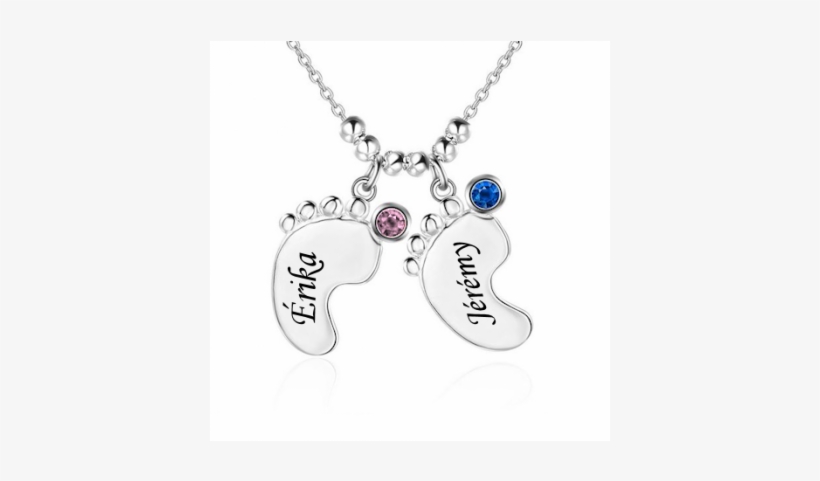 Baby Feet Necklace-2 - Personalized Birthstone Little Feet Name Necklace Custom, transparent png #1155989