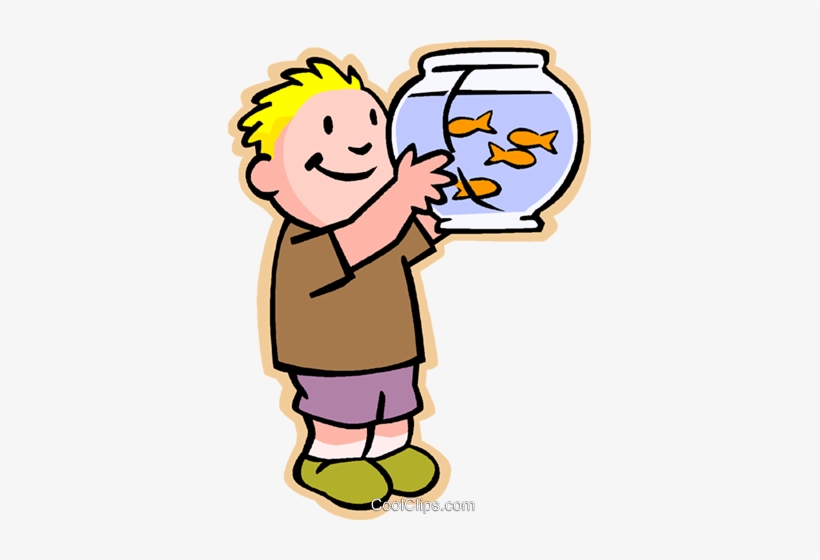 Little Boy With Fish Bowl Royalty Free Vector Clip - Goldfish Clipart, transparent png #1159375