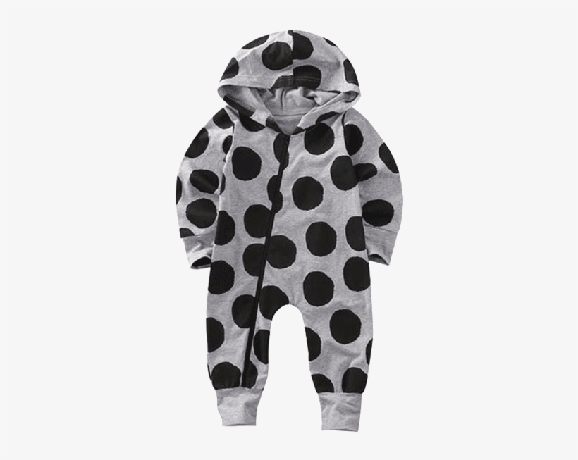 Petite Bello Romper 0-6 Months Black Dots Romper - Baby Hooded Jumpsuit Zipper Clothes - Grey - M, transparent png #1159847