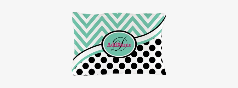 Mint Chevron Black Dots Monogram Pillow Case - Cafepress Personalized Monogrammed Chevron Polka Dots, transparent png #1159849