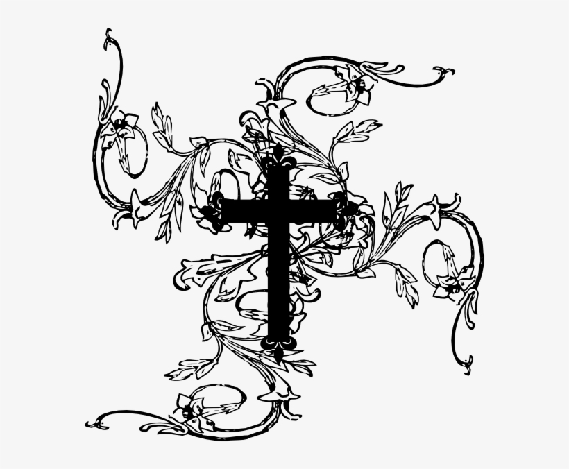 Cross With Vines Clip Art Clip Art Black And White - Free Gothic Cross Vector, transparent png #1160645
