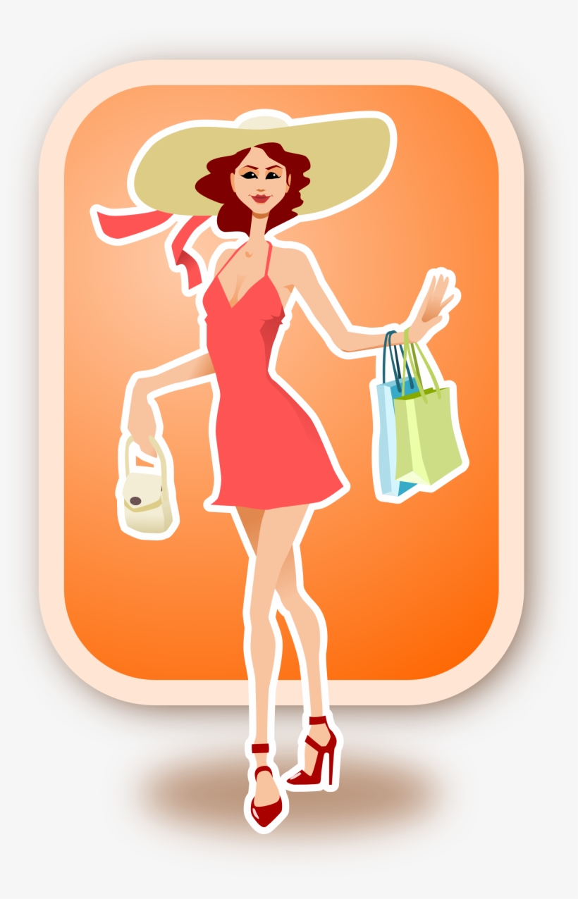 Woman Ladies Clothing Clip Art Free Vector In Open - Fashionable Lady Shopping, Bags, Purse, Big Hat Keychain,, transparent png #1167084