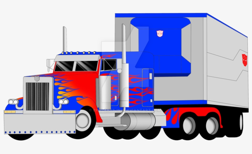 Optimus Prime Truck Mode With Trailer By Eric - Optimus Prime Truck Drawing, transparent png #1168633