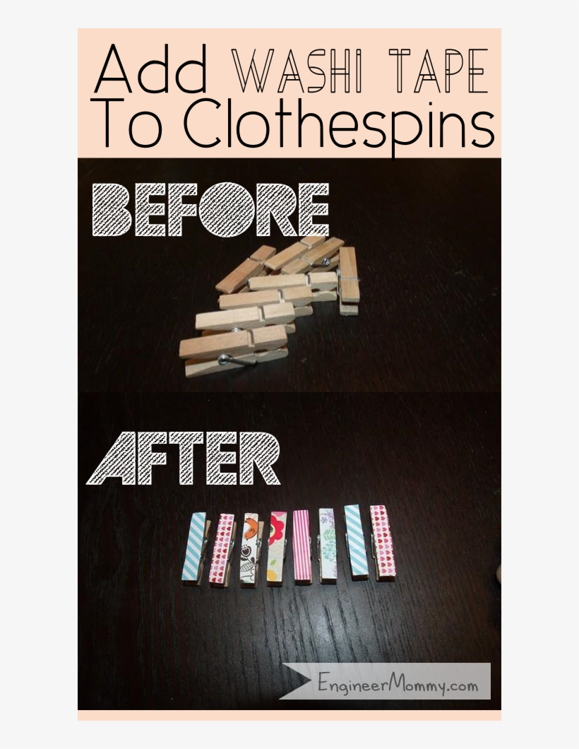 Add Washi Tape To Clothespins - Clothespin, transparent png #1169367