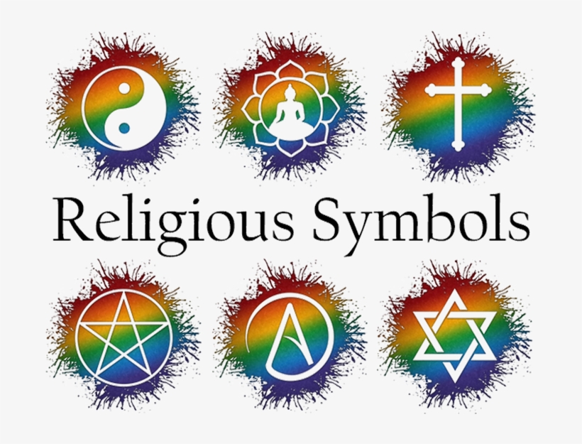 An Assortment Of Various Religious Symbols In Rainbow - Lgbt Buddhist Lotus Greeting Card, transparent png #1173075