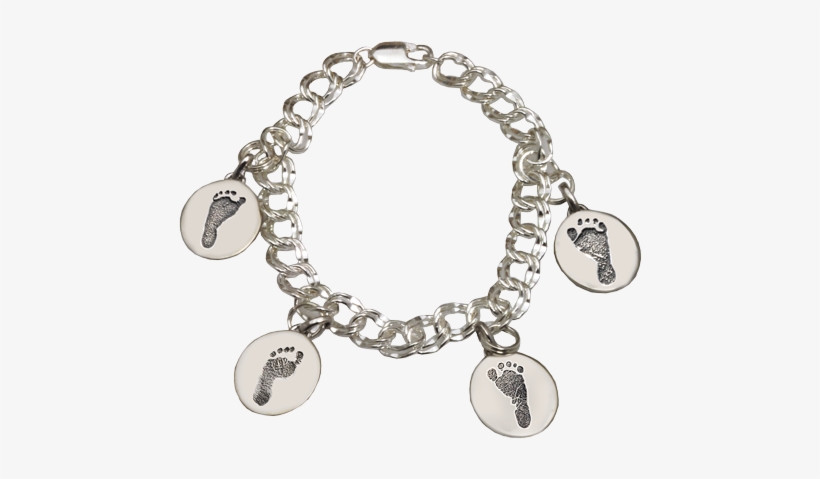 Charm Bracelet With 4 Unique Footprints - Baby Footprint Petite Oval Charm Bracelet, transparent png #1175883
