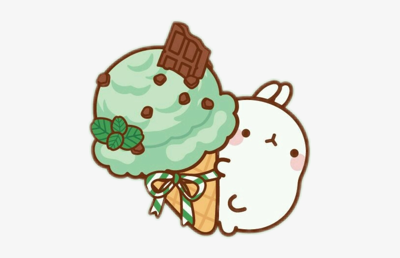 Molang Cute Bunny Cutebunny Cutesticker Icecream Icecre - Kawaii Mint Chocolate Chip Ice Cream, transparent png #1177353