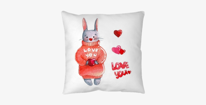 Watercolor Bunny In Sweater With Pink Heart Isolated - Heart, transparent png #1178302