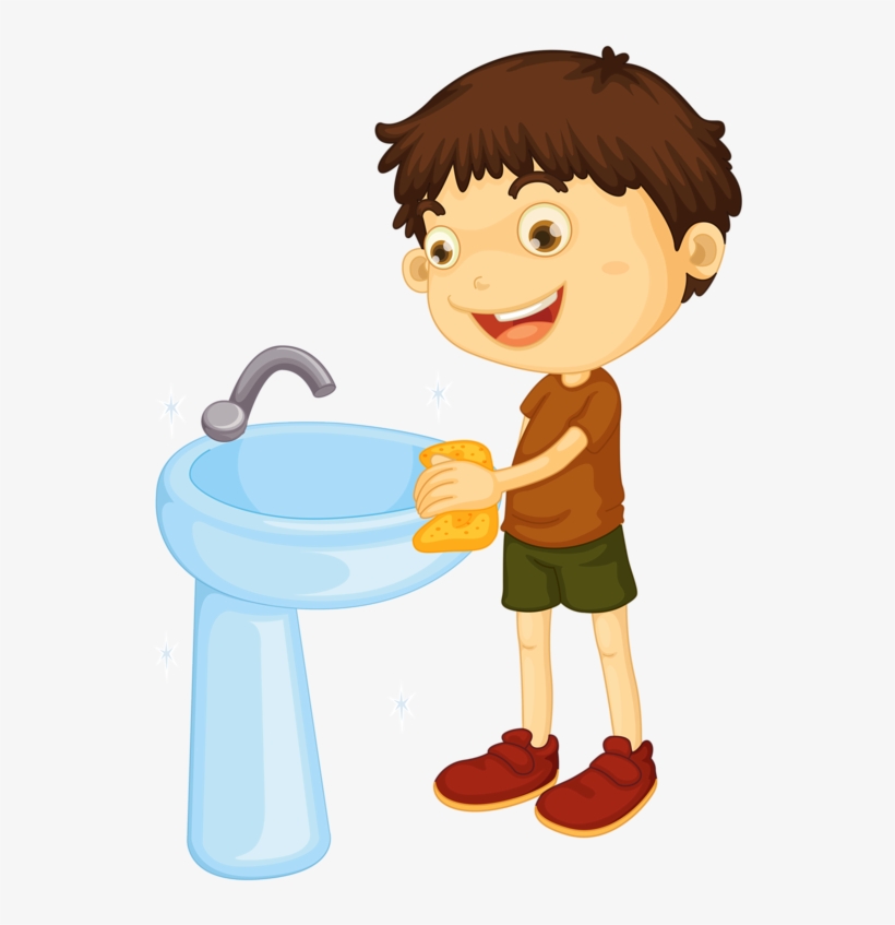 Kids Clipart Laundry - Boy Cleaning The Bathroom Clipart, transparent png #1178435
