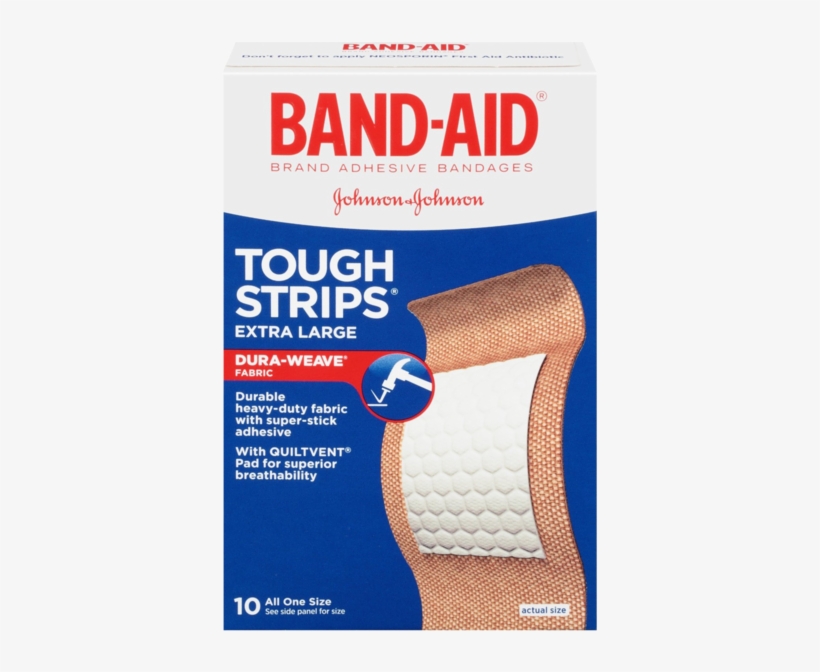 Band-aid Brand Adhesive Bandages Extra Large Tough - Band Aid Tough Strips, transparent png #1182964