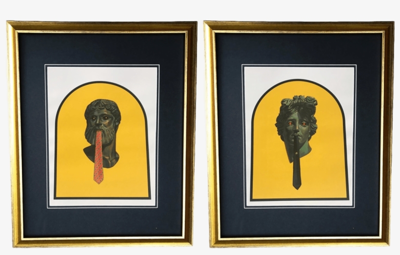 Vintage Gold Frame Roman / Greek Bust & Tie Illustration - Illustration, transparent png #1186209