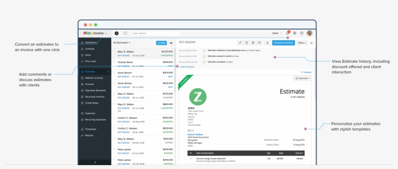 Create Professional Estimates With Ease - Zoho Corporation, transparent png #1187079