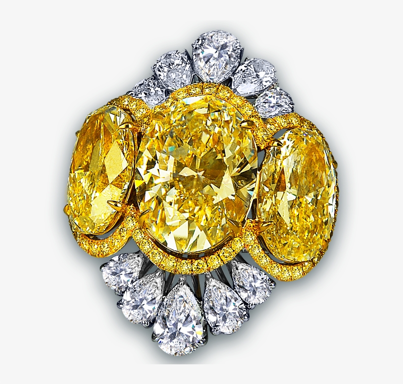Fancy Yellow Oval Shape Diamond Cocktail Ring - 47 Ct Vivid Yellow Oval Cz Pear Cluster Cocktail Ring, transparent png #1189144