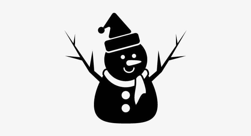Snowman Of Xmas In Black With Bonnet Scarf And Two - Bonhomme De Neige Silhouette, transparent png #1189276