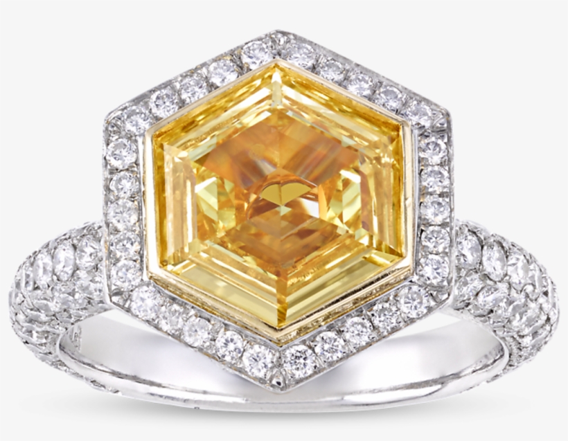 Hexagon Fancy Intense Yellow Diamond Ring, - Diamond, transparent png #1189605