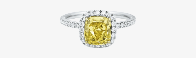 Cushion-cut Yellow Diamond Micropavé Ring - Engagement Ring, transparent png #1189845