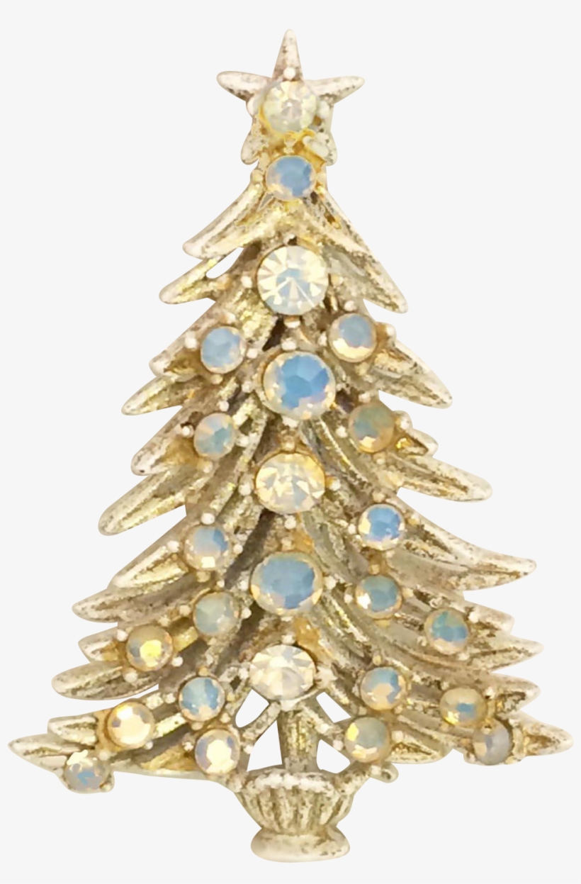 Hollycraft White Christmas Tree Pin Brooch Found At - Christmas Ornament, transparent png #1192929