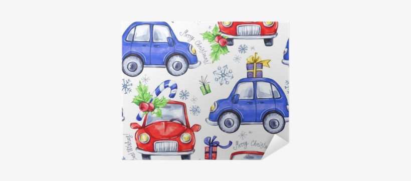 Watercolor Seamless Pattern With Cartoon Holidays Cars - Watercolor Painting, transparent png #1198597