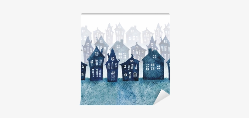Watercolor Illustration Of A Foggy Town With Old Houses - Watercolor Painting, transparent png #120639