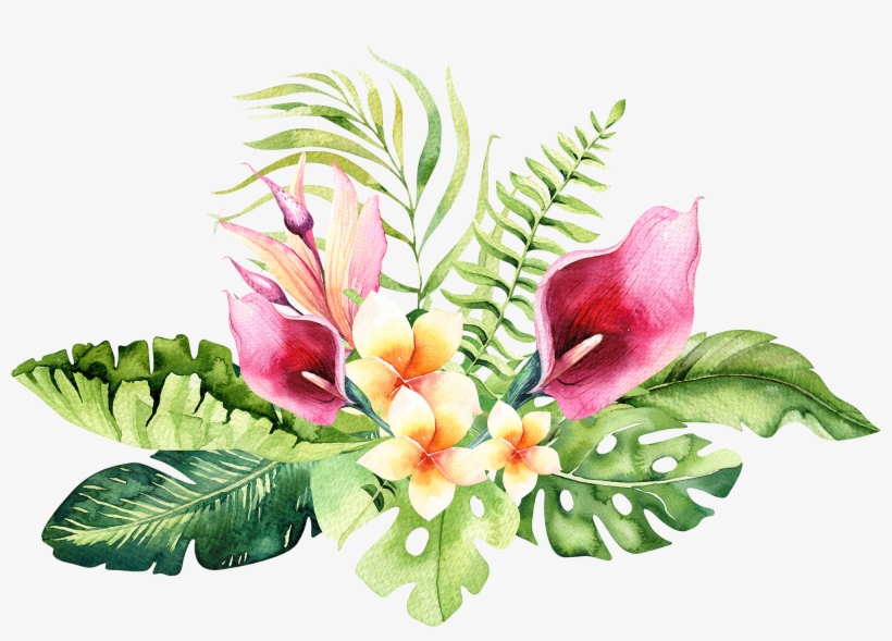 4 - Hand Drawn Watercolor Tropical Flower, transparent png #123110