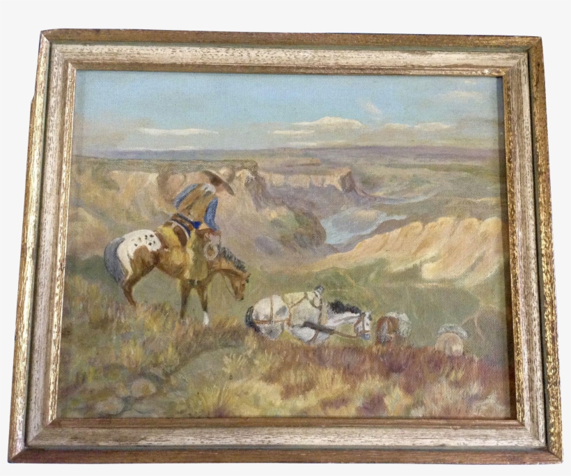 Cowboy Taking His Pack Horses Down To The River, Oil, transparent png #123546