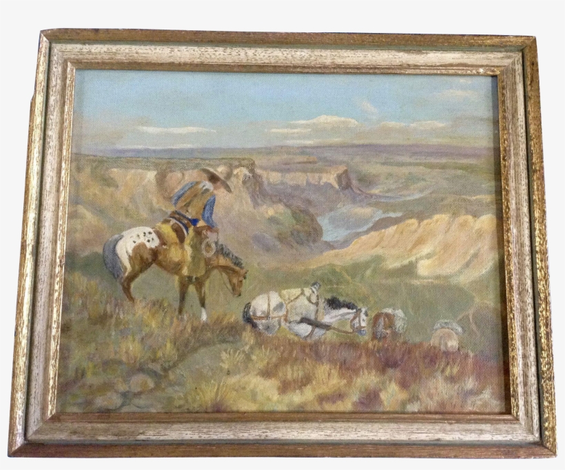 Cowboy Taking His Pack Horses Down To The River, Oil, transparent png #123546