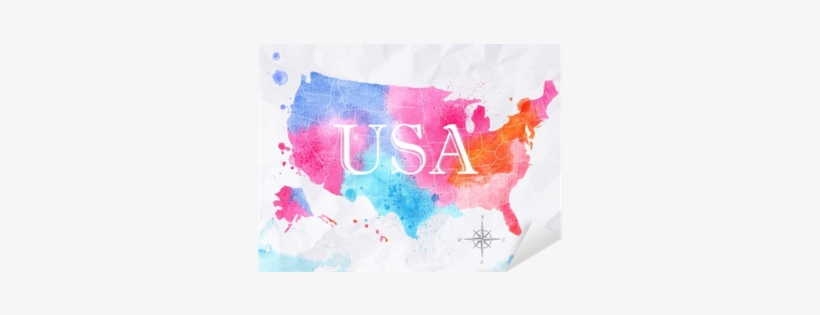 Watercolor Map United States Pink Blue Sticker • Pixers® - Art Print: Anna42f's Ink United States Map, 61x46cm., transparent png #123959