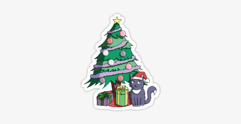 Santa Cat Under A Christmas Tree Sticker - Sankt-katze Unter Einer Kissen, transparent png #124812