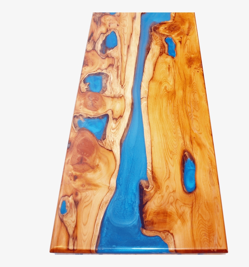 Live Edge Yew Wood & Blue Resin River Coffee Table - Live Edge, transparent png #125222