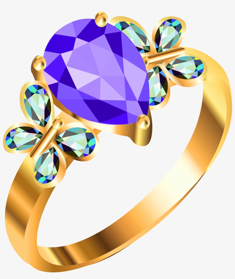 Gold Ring With Blue And Purple Diamonds Png Image - Clipart Jewelry, transparent png #127154