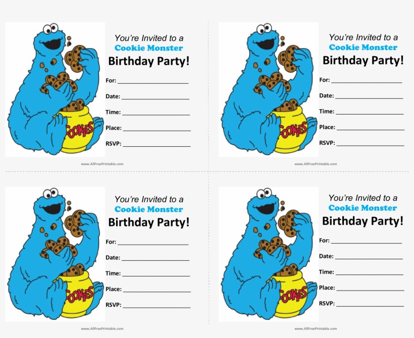 Cookie Monster Birthday Invitations Main Image - Blank Cookie Monster Invitations, transparent png #129092