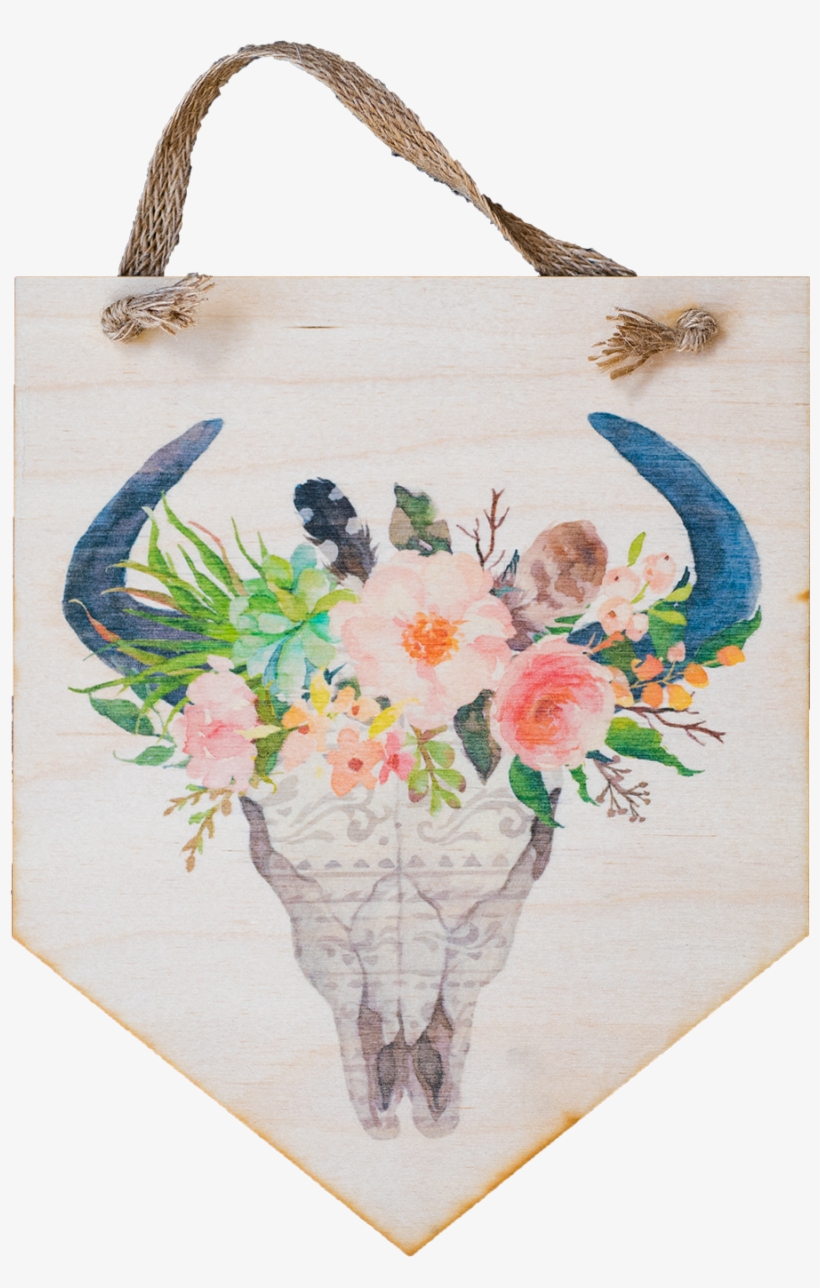 Watercolor Skull With Flowers - Bull Skull With Flowers, transparent png #129481