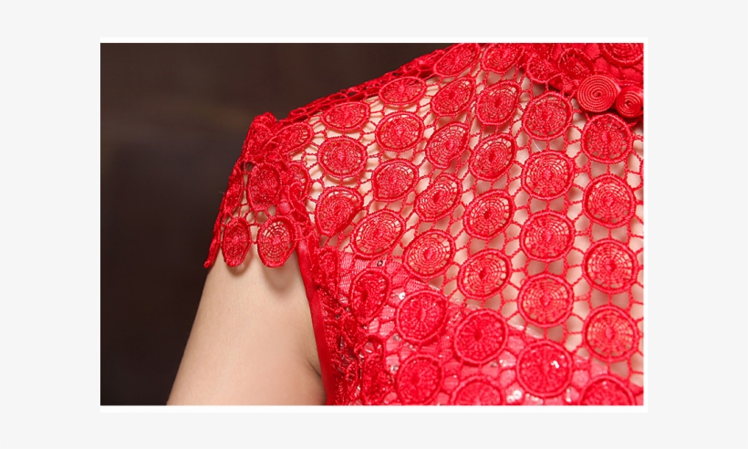 Red Circle Pattern Lace Mandarin Collar Cap Sleeve - Dress, transparent png #1202534