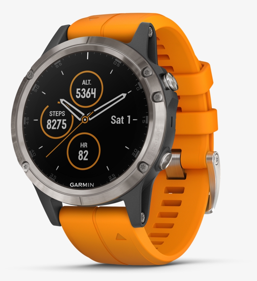 Garmin Fenix 5 Plus Sapphire, Titanium With Solar Flare - Garmin Fenix 5x Plus, transparent png #1205038