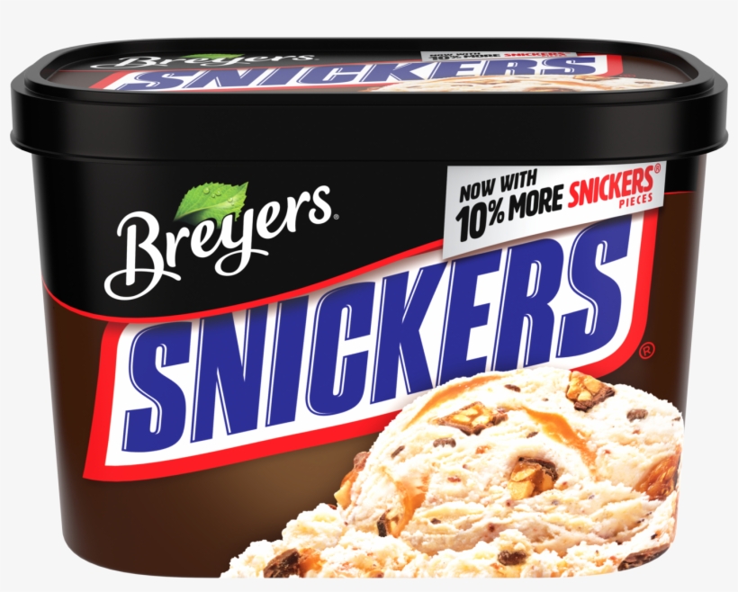 A 48 Ounce Tub Of Breyers Snickers Front Of Pack - Breyers Snickers Ice Cream, transparent png #1205417