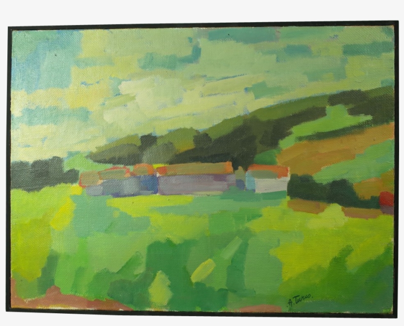 Oil On Canvas Of Farm And Landscape Fontaine Decorative - Modern Art, transparent png #1205824