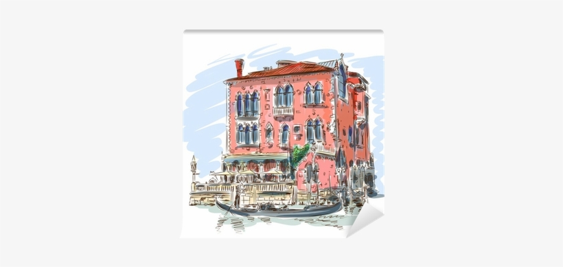 Venice Drawing Building Royalty Free Download - Italy Building Gondola Beige Printed Canvas Tote Bag, transparent png #1206620
