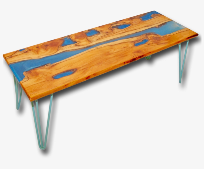 Live Edge Yew Wood & Blue Resin River Coffee Table - Live Edge Office Desk With River, transparent png #1207751