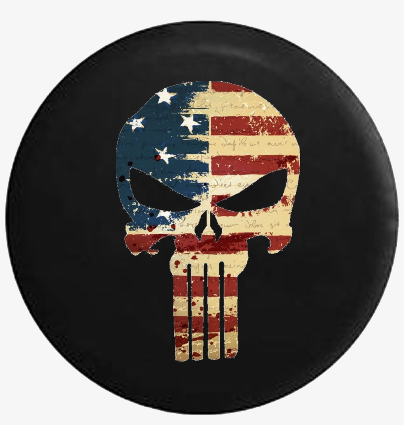American Flag Tattered Distressed Tactical Punisher - Tirecoverpro Full Color Grey Elephant Closeup - Gentle, transparent png #1208692
