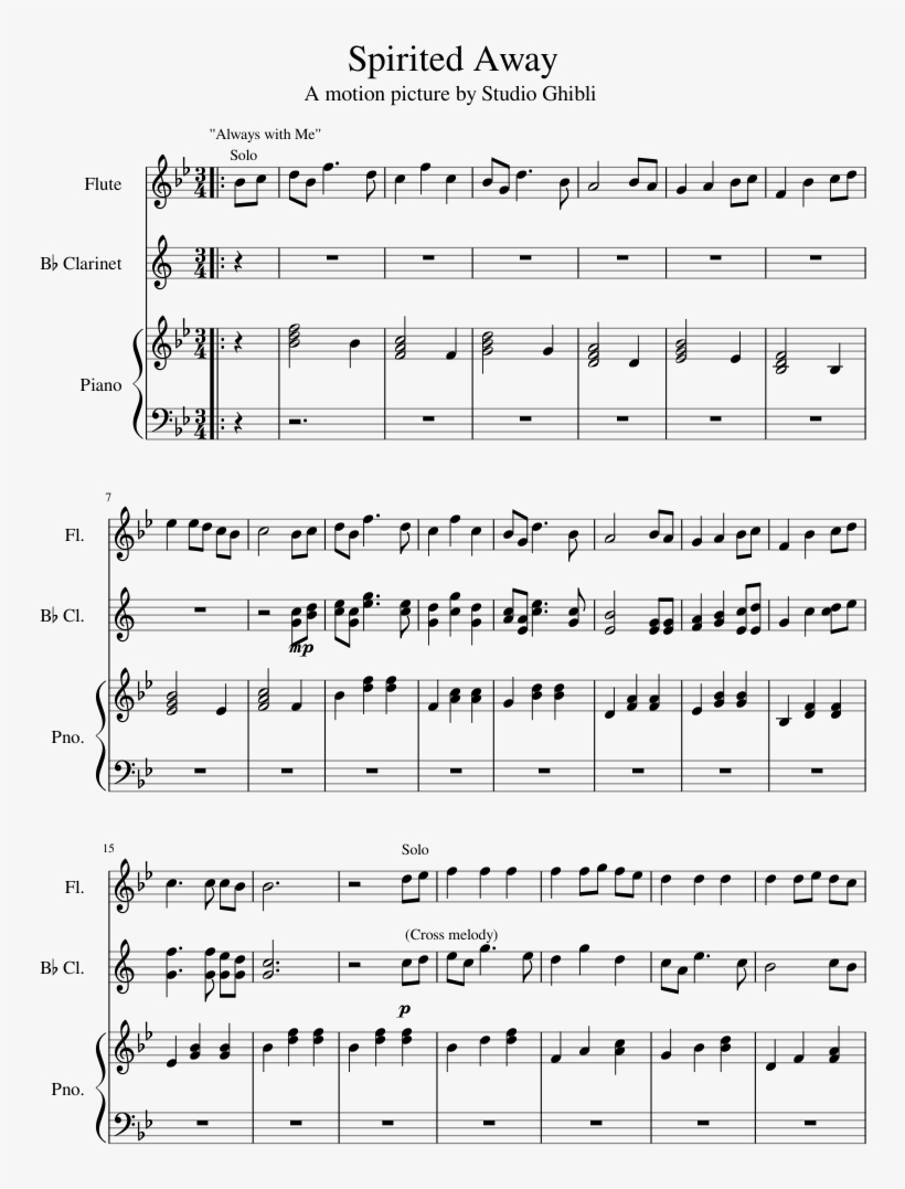 Spirited Away Sheet Music Composed By Joe Hisashi 1 - Studio Ghibli Flute Sheet Music, transparent png #1210640
