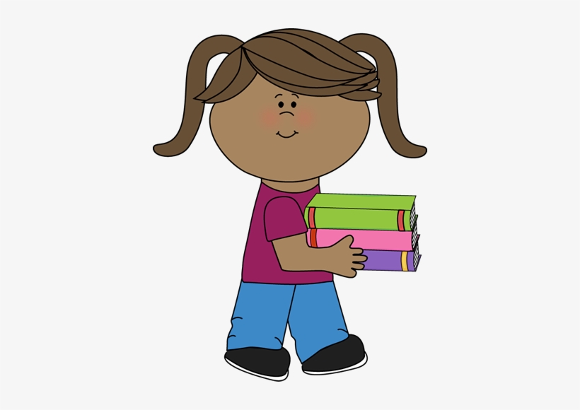 Stack Of Books Clipart - Girl Walking Clipart, transparent png #1213187