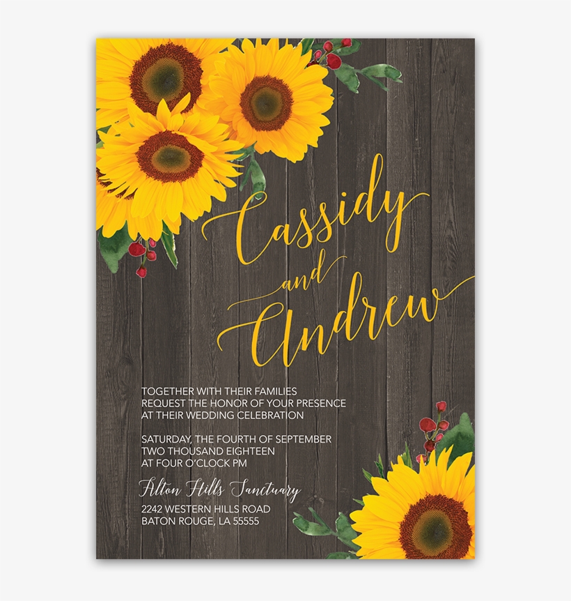 Wedding Invitation Rustic Sunflower Country Barn Wood - Sunflower Invitation Png, transparent png #1213773