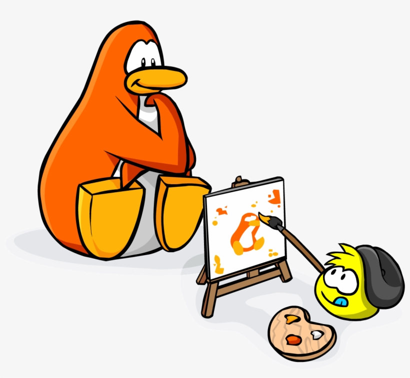 Homepage Painting Puffle And Orange Penguin - Club Penguin, transparent png #1216187